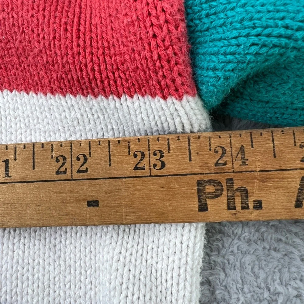 Eddie Bauer Vtg Striped Cotton Sweater L Teal Red Men 90s Gorpcore Color Block - Picture 4 of 11